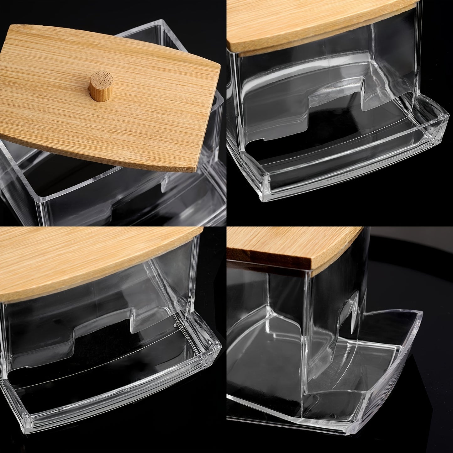 [1pc Acrylic Swab Holder] Clear Acrylic Swab Holder with Wooden Lid - 7oz Sleek, Polished Bathroom Container for Swabs & Pads | Lightweight & Easy to Install | 1pc Bathroom Accessories