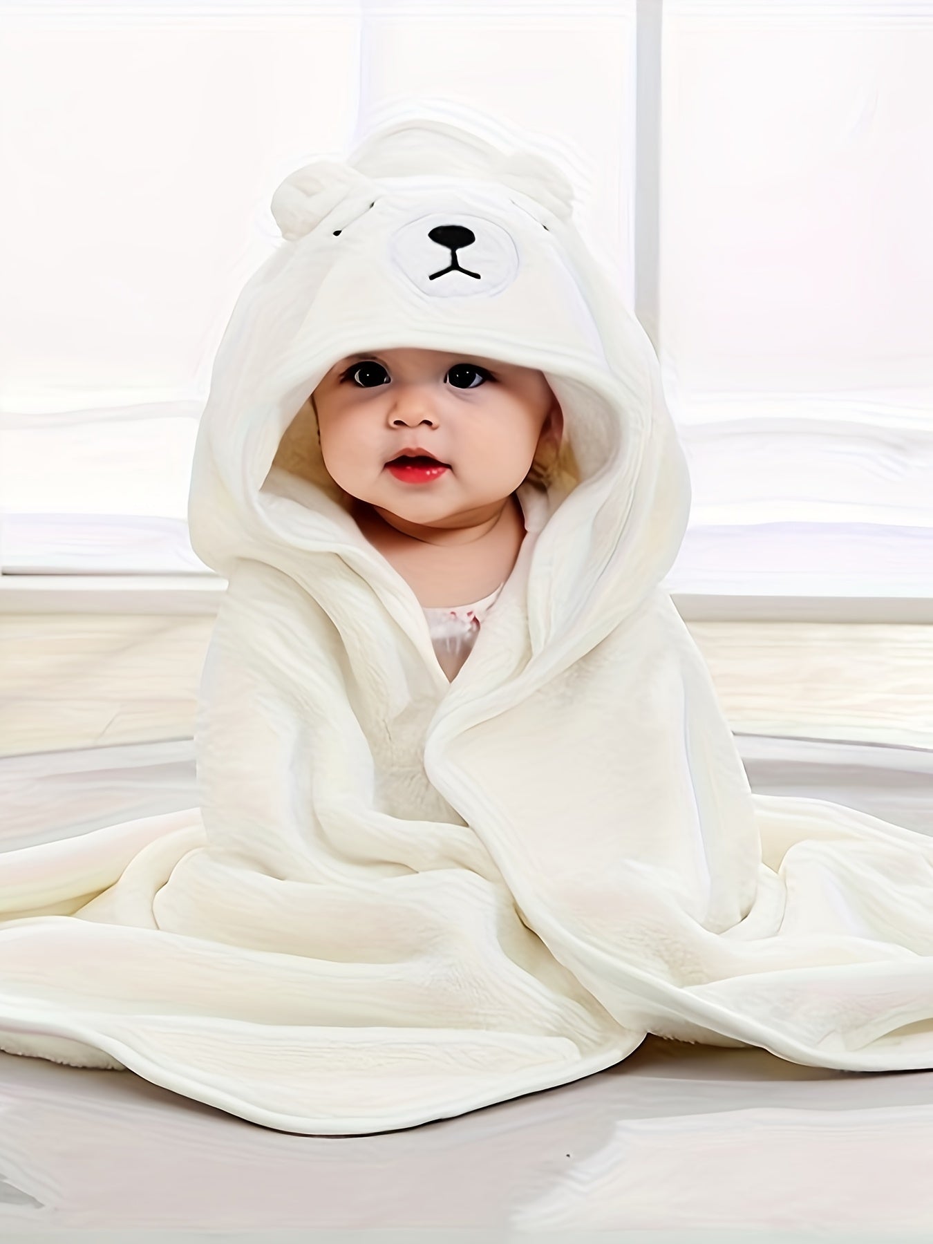Baby Boy's 3D Animal Ear Bathrobe, Plain Cartoon Pattern, Soft Breathable Strong Absorbency, Baby Bath Towel, Can Be Used As A Quilt, Nap Blanket, Stroller Blanket.