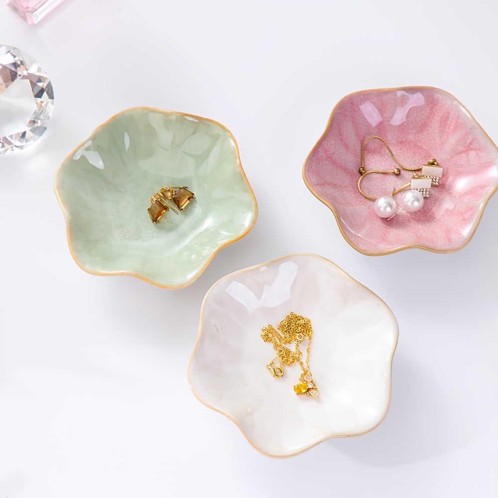 1pc Elegant Ceramic Flower Plate with Smooth Edges Suitable for Jewelry, Cosmetics, Keys & Trinkets - Decorative Dishes for Home, Bathroom, Dresser, Desk - Multi- Tableware, Jewelry Trays