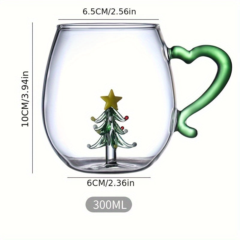 1pc Christmas Tree Glass Cup, Christmas Snowman Cartoon Character Creative Lover Cup, High Borosilicate Glass Cup 3D Shaped Glass Cup Three-dimensional High-looking Valentine'S Day Glass Cup, Lover'S Day Love Milk Juice Glass