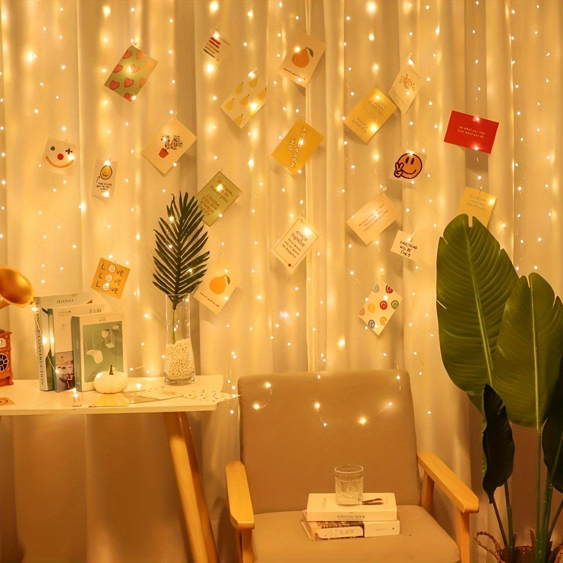 1pc, 200 LED Curtain Lights 199.95cm, Hanging Window Lights, Fairy Lights, Bedroom Decor, Indoor Decor, Christmas Holiday Party Supplies, Party Decor, Festival Decor Not Include Batteries, Halloween