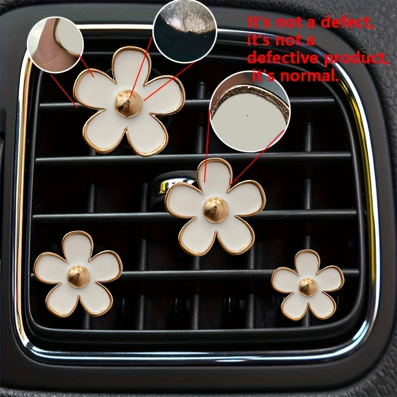 [4pcs/set Daisy Flower Air Clips] 4pcs/set Small Daisy Flower Design Car Air Outlet Perfume Decorative Clip, Car Air Fresheners Clips, Car Decoration, Car Accessories For Women