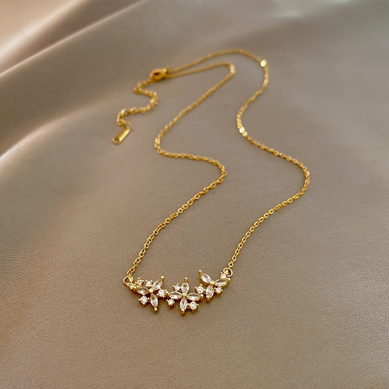 Stainless Steel Chain Flower Petals Pendant Necklace For Men Fashion Luxury Zirconia Choker Necklaces Male Jewelry Gifts