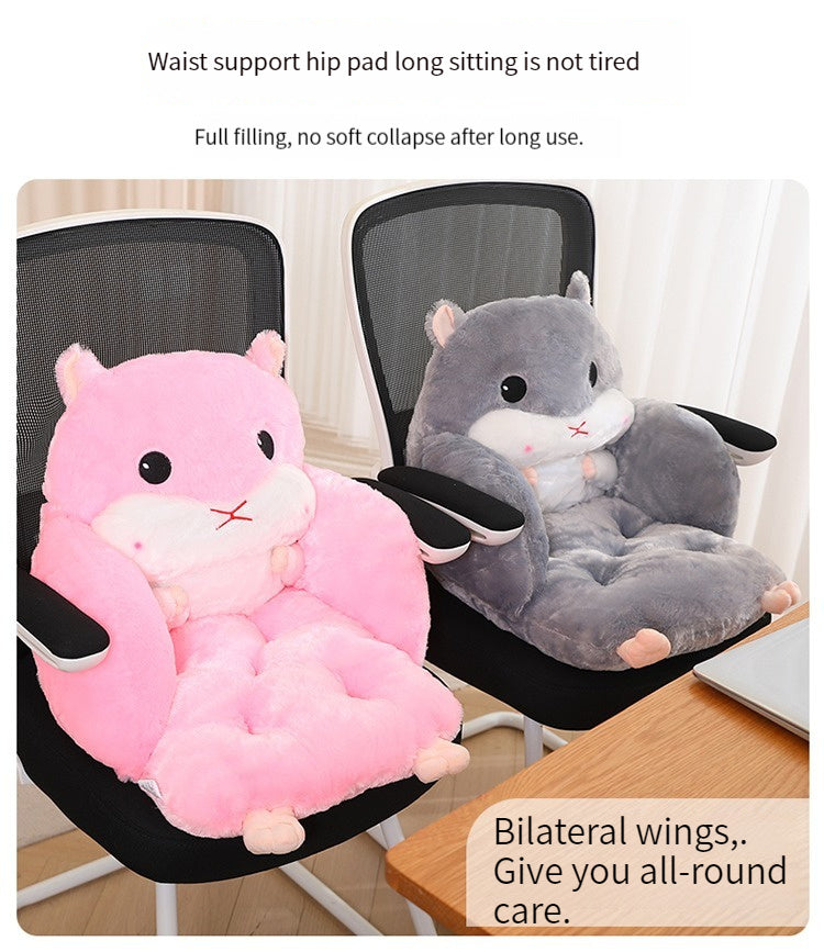 Cute Seat Cushion Hamster Shape Lazy Sofa, Cozy Warm Skin-Friendly Plush Office Chair Pads, Integrated Thickened Reading Pads, 17.7''×15.7'', (Color: Grey/Pink/Dark Brown/Light Brown)