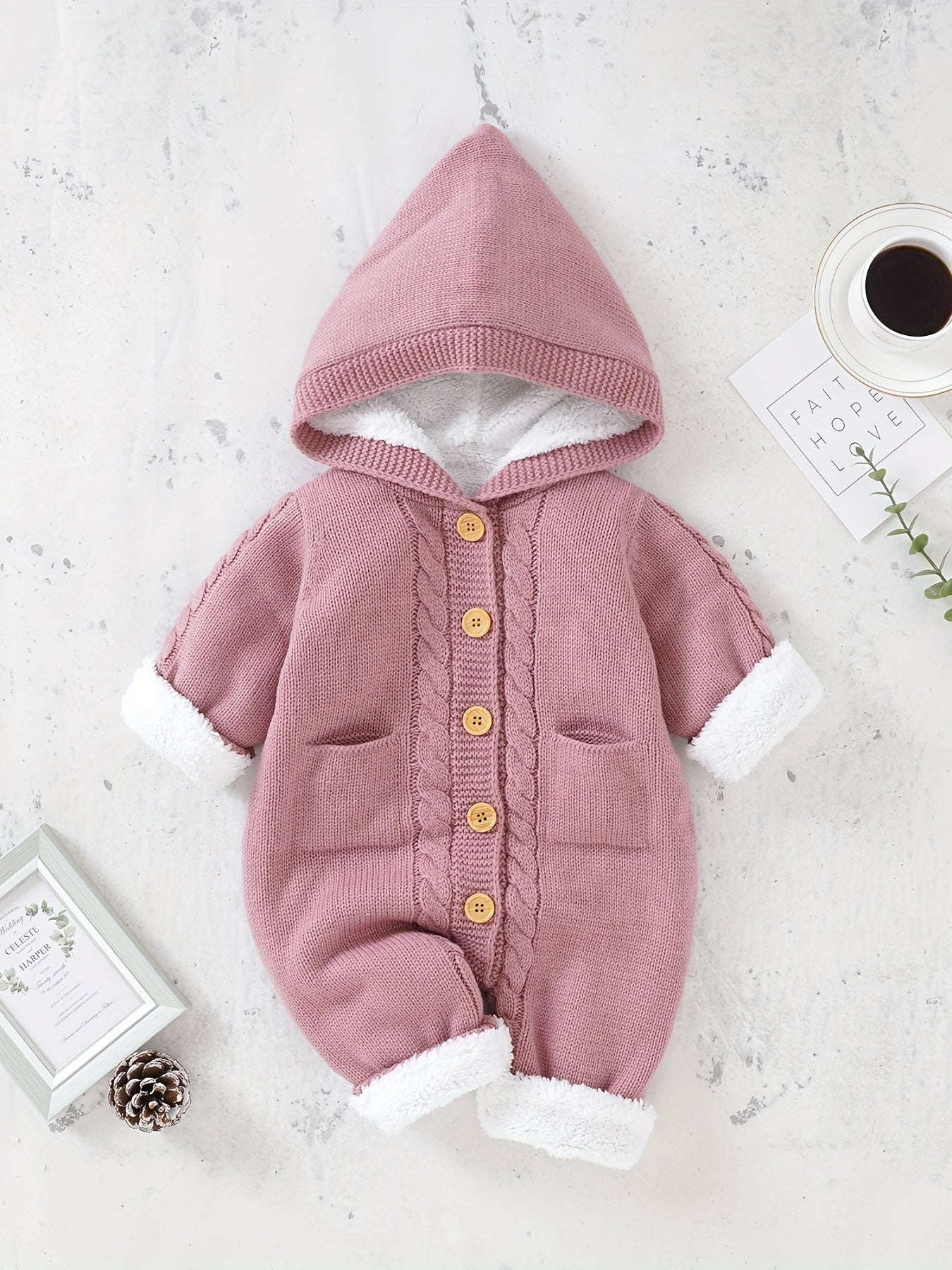 [Knit | Jumpsuit] Long Sleeve Hooded Newborn Boys And Girls Knitted Jumpsuit With Pants