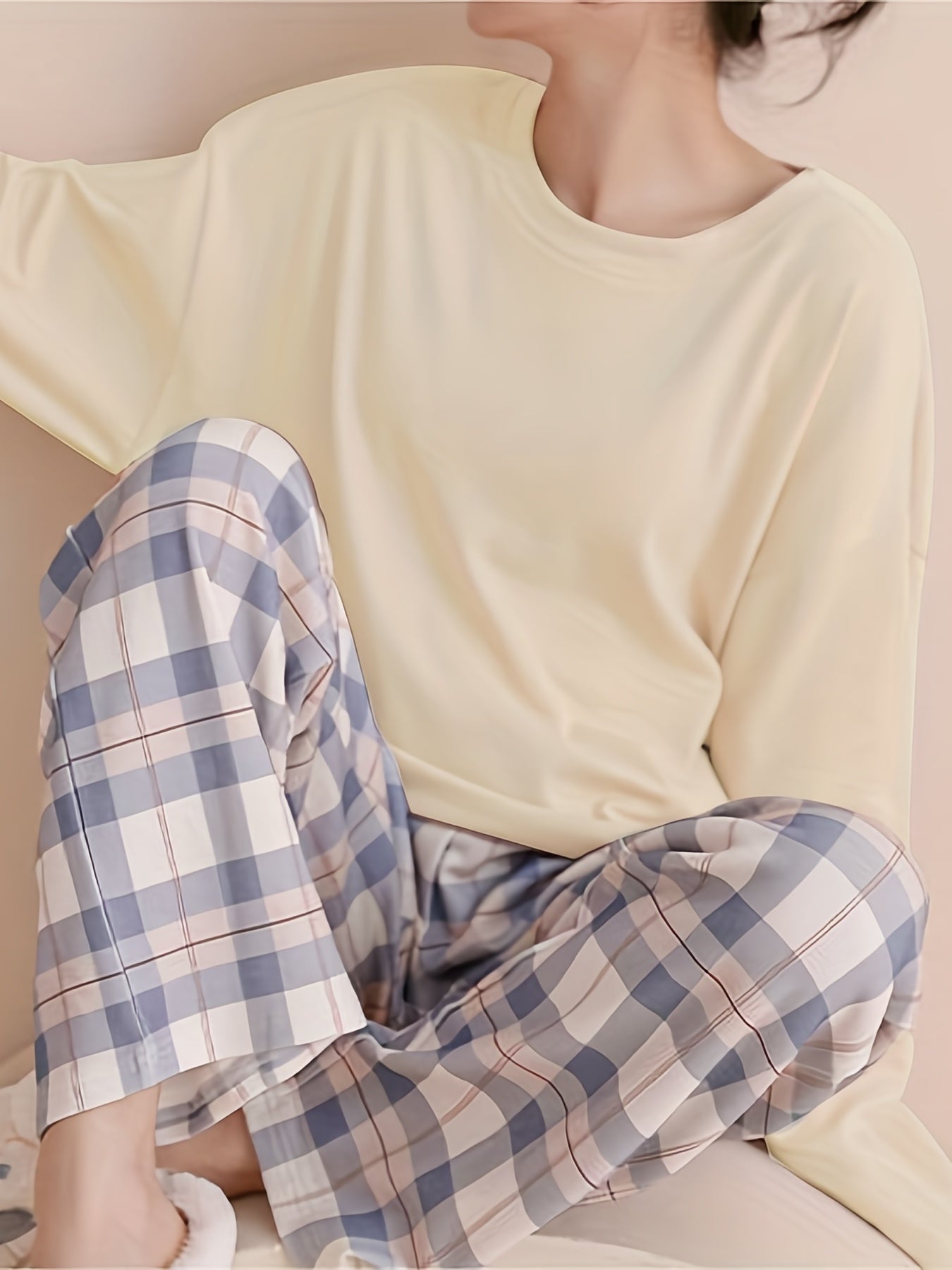 Comfortable Plaid Long Sleeve Pajama Set, Spring and Autumn Casual Home Wear Set, Casual Long Sleeve Pajama Set