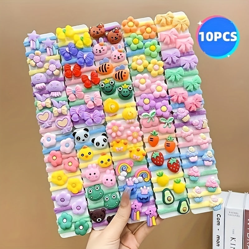 10pcs/20pcs/30pcs Cute Cartoon Animal and Flower Hair Ties for s - Soft Elastic Ponytail Holders, Perfect Gift, Mixed Colors Set