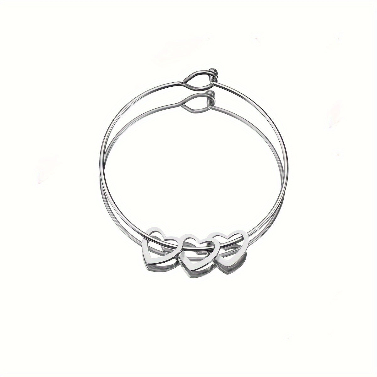 Customized Stainless Steel Bangle with Personalized Lettering - Adjustable, Engraved Family Names, Heart Charms, Meaningful Mothers Day Gift, Durable Fashion Jewelry