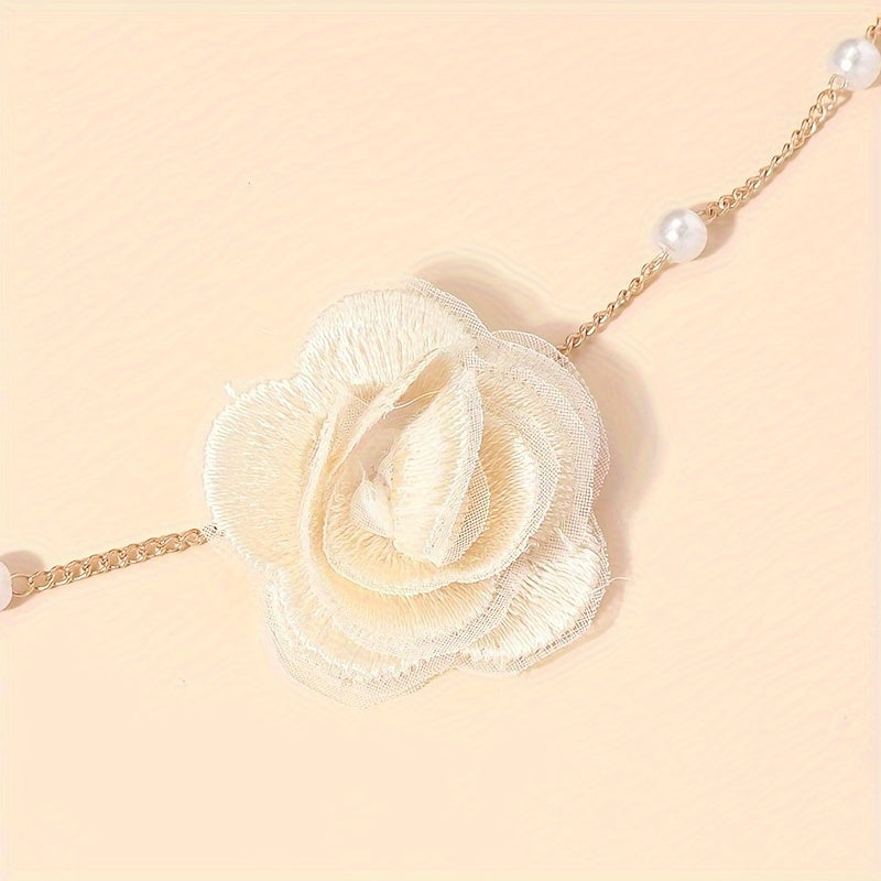 1pc Elegant Coquette Style 18K Golden Plated Faux Pearl Choker Necklace with Acrylic Fiber Flower, Versatile for Daily Wear, Parties, Weddings, and Special Occasions