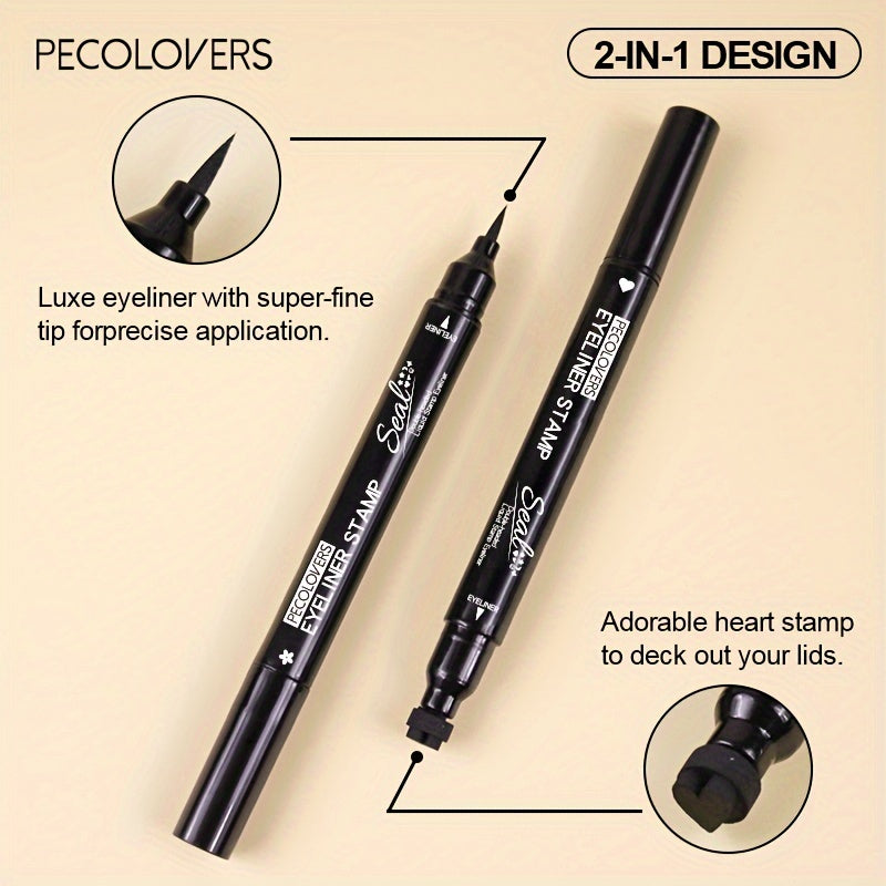 PECOLORVERS 2 in 1 Waterproof Black Liquid Eyeliner & Stamp Set - Alcohol Free, Quick-Drying Eye Makeup with Star, Moon, Heart, Flower Stamps