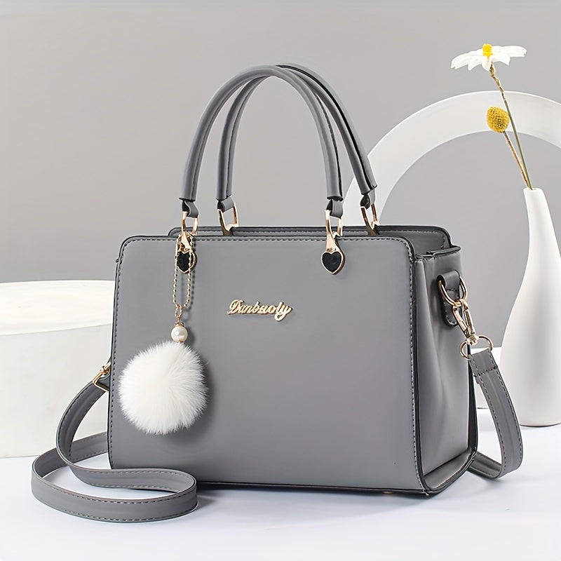 [Faux Leather Shoulder Handbag] Elegant Faux Leather Handbag - Lightweight Solid Color Shoulder Bag with Tassel Embellishment, Adjustable Strap, Zipper Closure, Polyester Lined, Edge Paint Detail - Available in Multiple Color