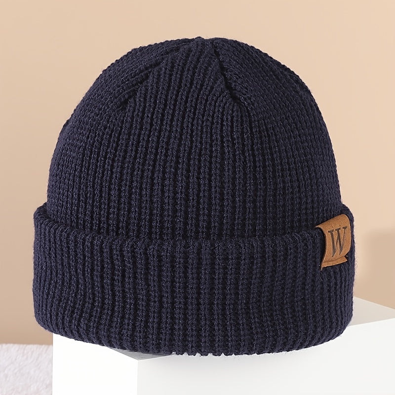 Letter W Patch Knitted Beanie Casual Fashion Knitted Hat