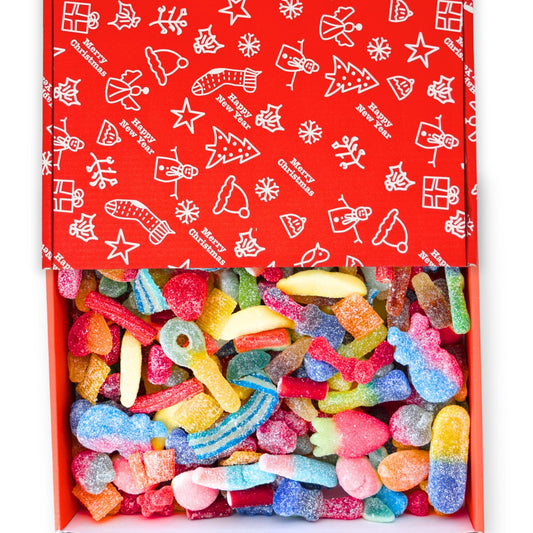Christmas Sweets Box, 1kg Fizzy Mix Gift Hamper, Christmas Gifts, Secret Santa Gift, Gifts for Women, Xmas Candy Selection for Kids & Adults, Stocking Stuffer, Christmas Eve Box, Fizzy Jelly Gift – Sweet Treat for Boys, Gir