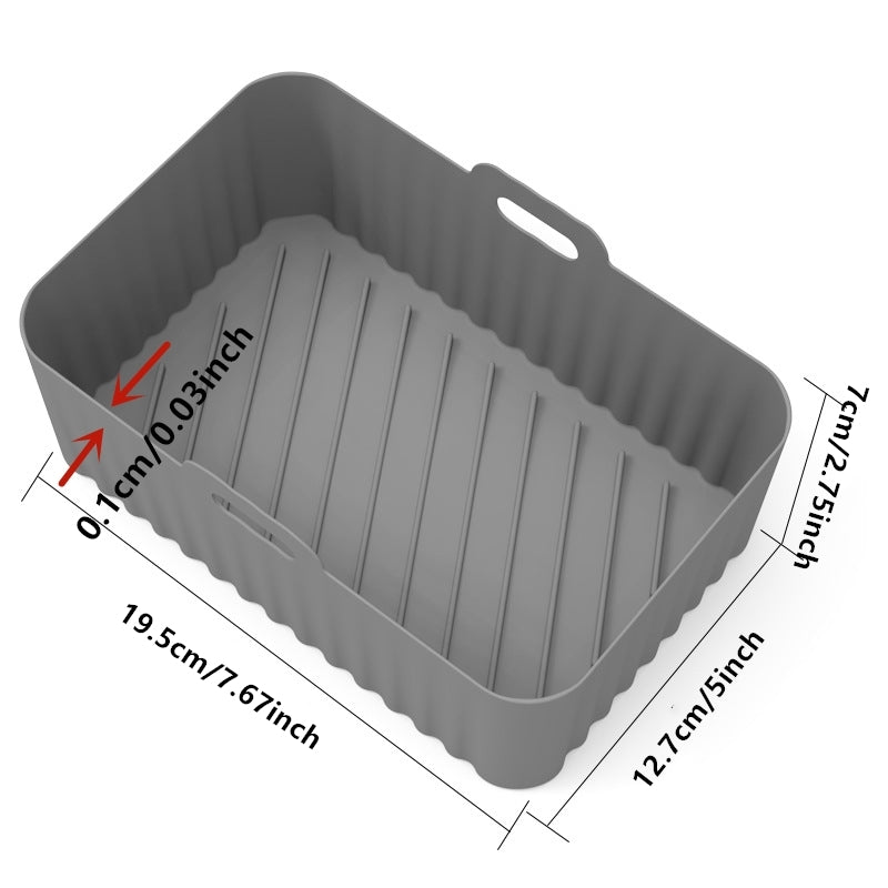 1/2pcs Square Air Fryer Silicone Pots - Reusable Non-Stick Baking Trays with Handles, High-Temp Resistant Oven & Air Fryer Liners, 19.48x12.7x6.99 cm, Easy Clean (Black/Red/Blue/Grey), Air Fryer Silicone Liners