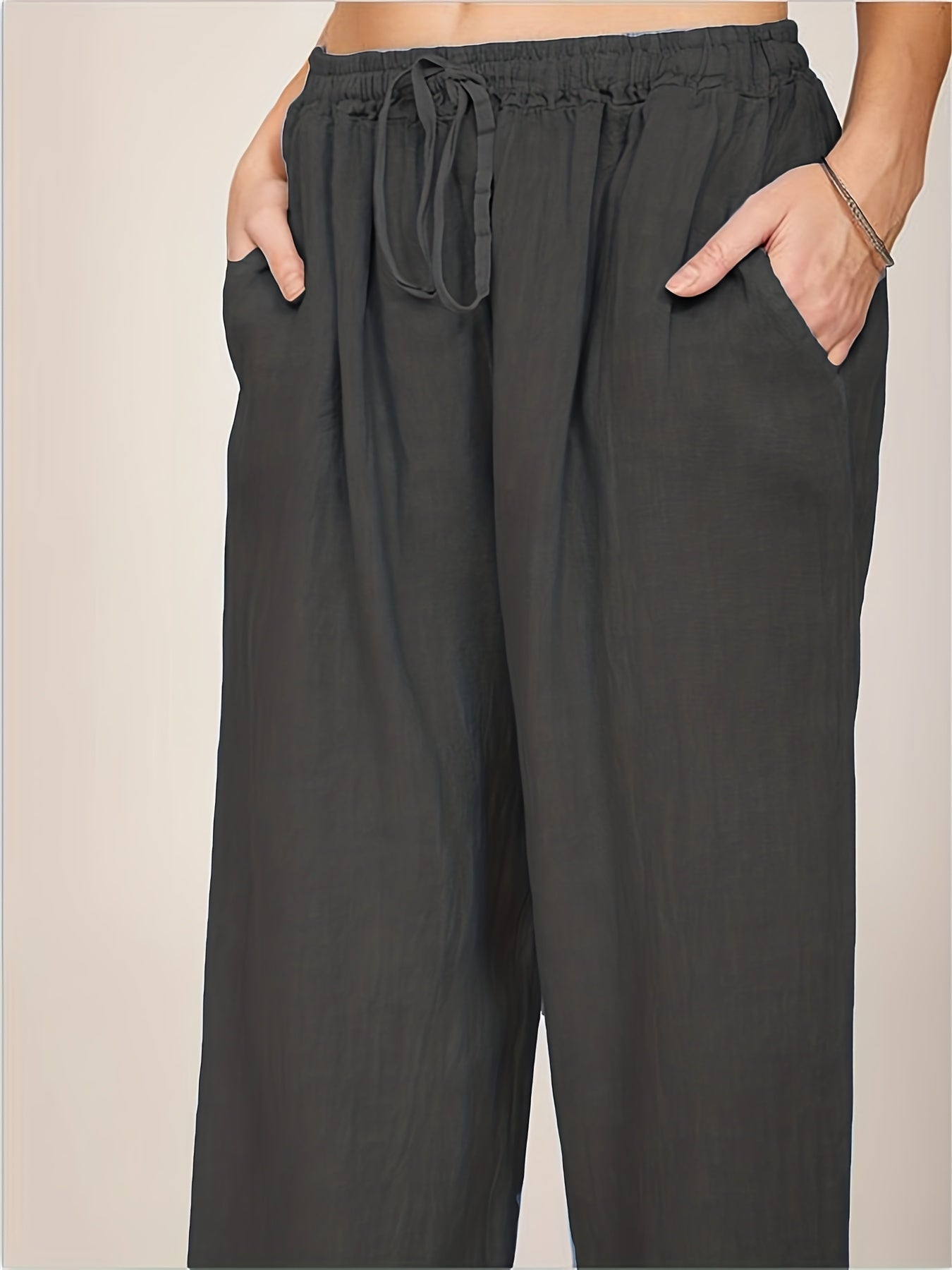 Drawstring Wide Leg Pants, Solid Loose Palazzo Pants, Casual Every Day Pants, Women's Clothing