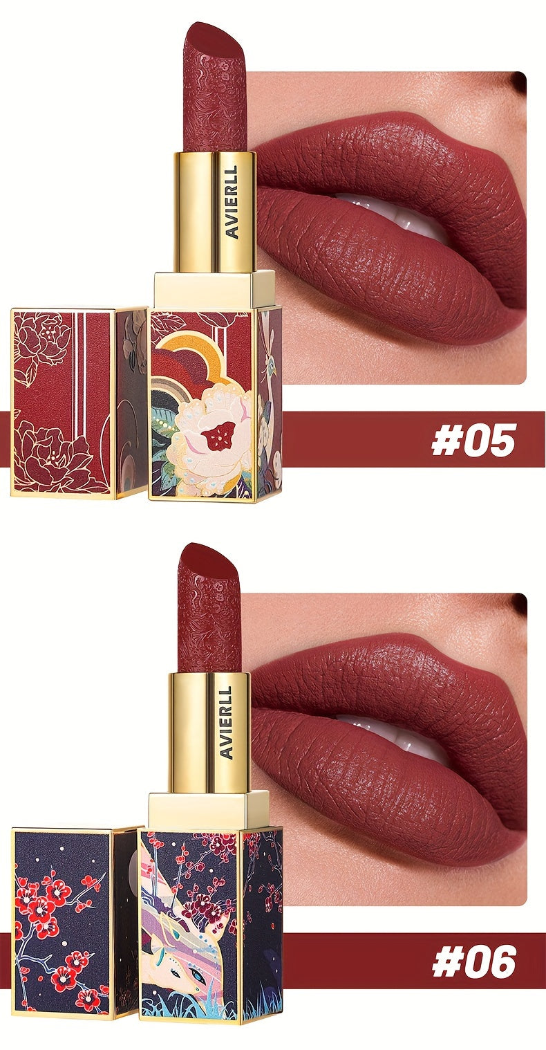 Exquisite Matte Velvet Lipstick Set - Moisturizing, Non-Sticky, Smudge-Proof, Waterproof, Lipstick - Perfect Festival Gift For Women - Chinese Traditional Printed Valentine's Day Gifts, Lunar New Year Gifts