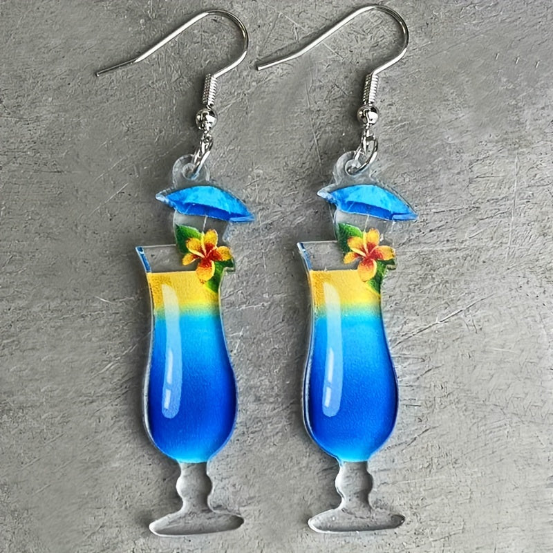 Bohemian Vacation Style Coconut Flower Cold Drinking Dangle Earrings Plastic Jewelry Summer Beach Party Earrings