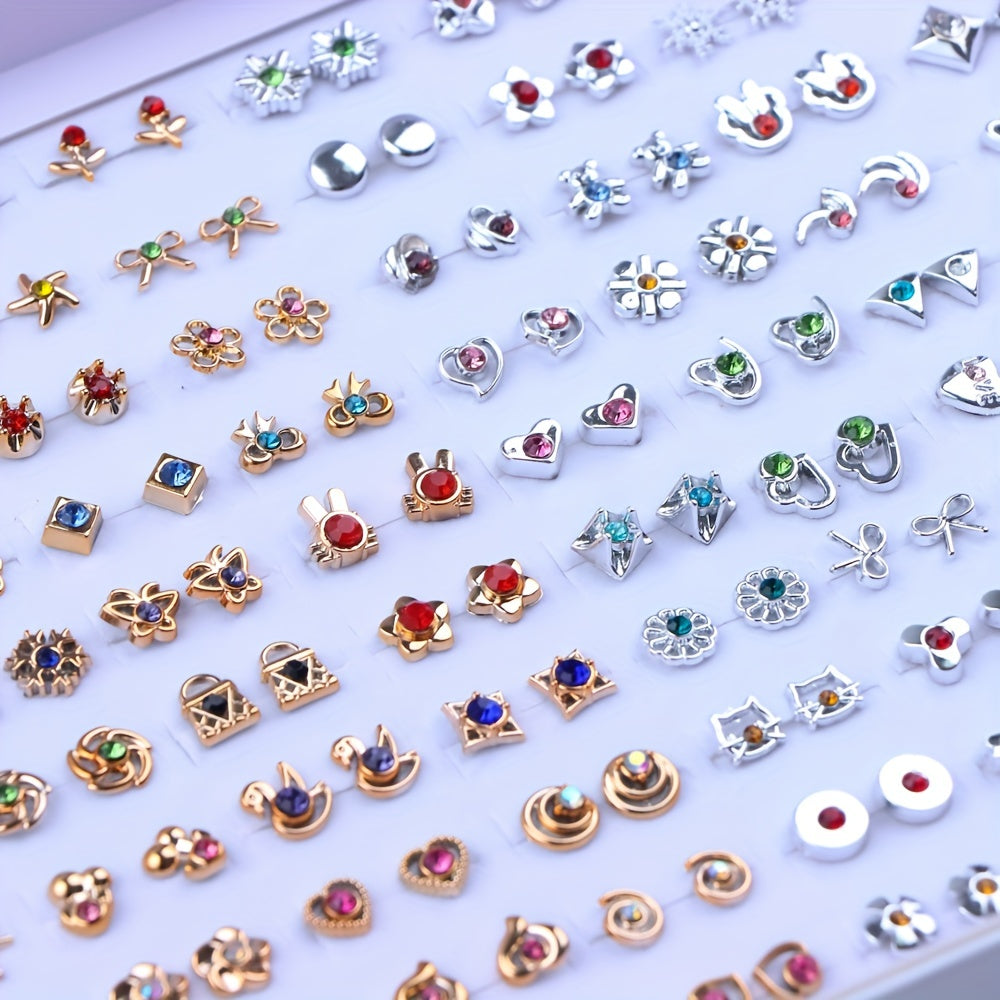 36 Pairs Of Stud Earrings Big Set For Women Mini Flower Heart Shape Mixed Styles Simple Leisure Style Exquisite Gifts