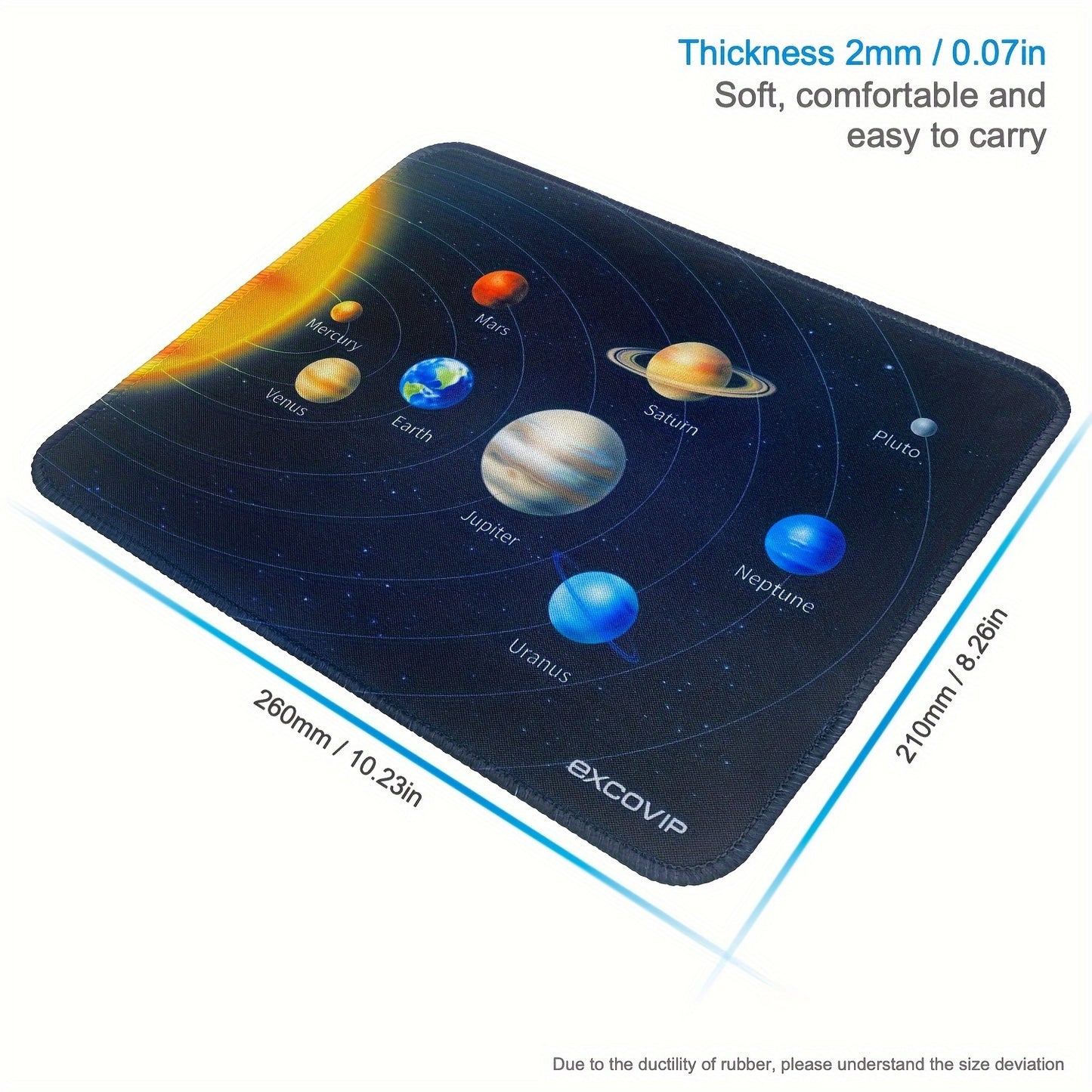 EXCOVIP Cute Anime Mouse Pad for The Solar System, Small Size with Stitched Edges, Suitable for Laptops And Keyboards, Medium Size, Non-Slip, Large for Study And Office Use, Item 9461