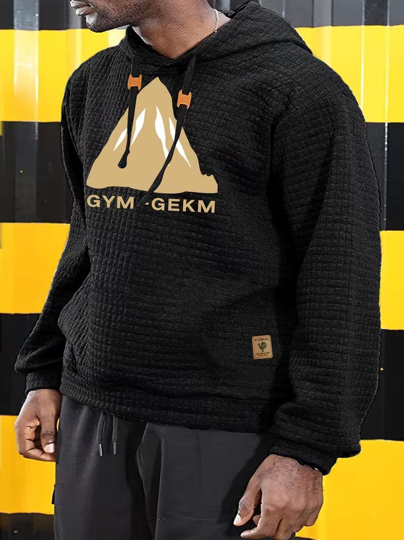 Waffle Pattern Solid Hoodie With Logo