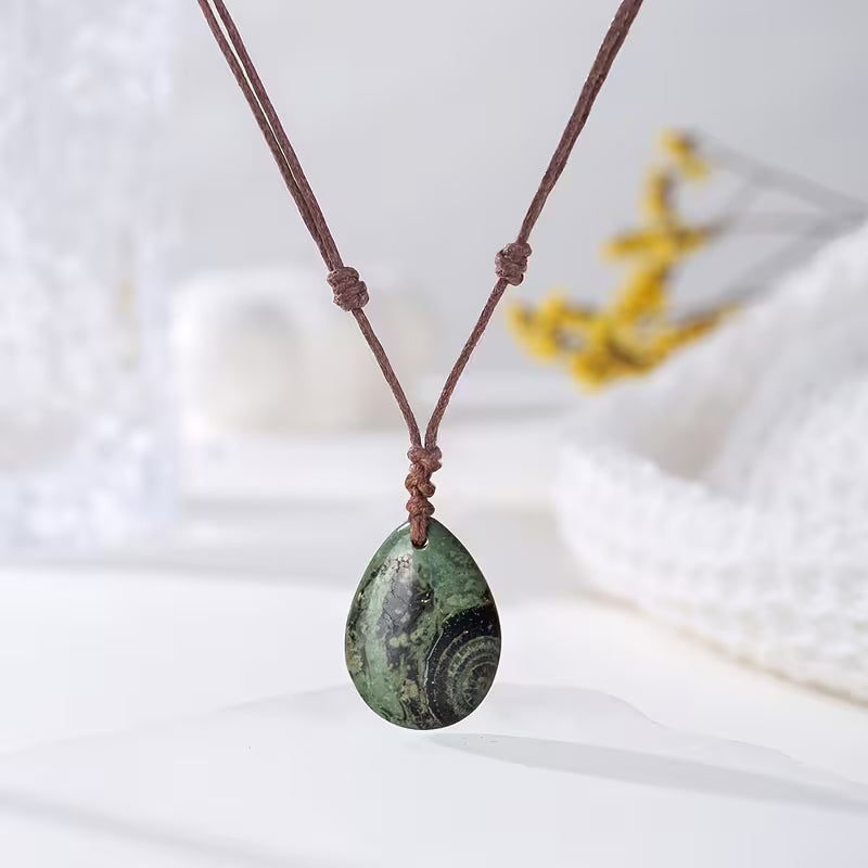 Natural Stone Hand-woven Drop Pendant Necklace