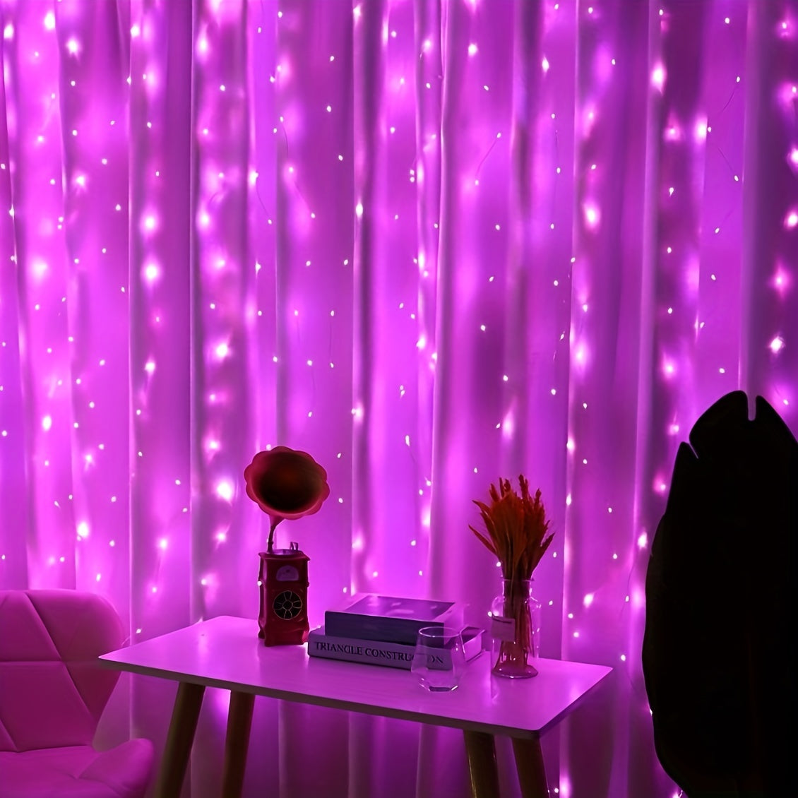 1pc, 200 LED Curtain Lights 199.95cm, Hanging Window Lights, Fairy Lights, Bedroom Decor, Indoor Decor, Christmas Holiday Party Supplies, Party Decor, Festival Decor Not Include Batteries, Halloween