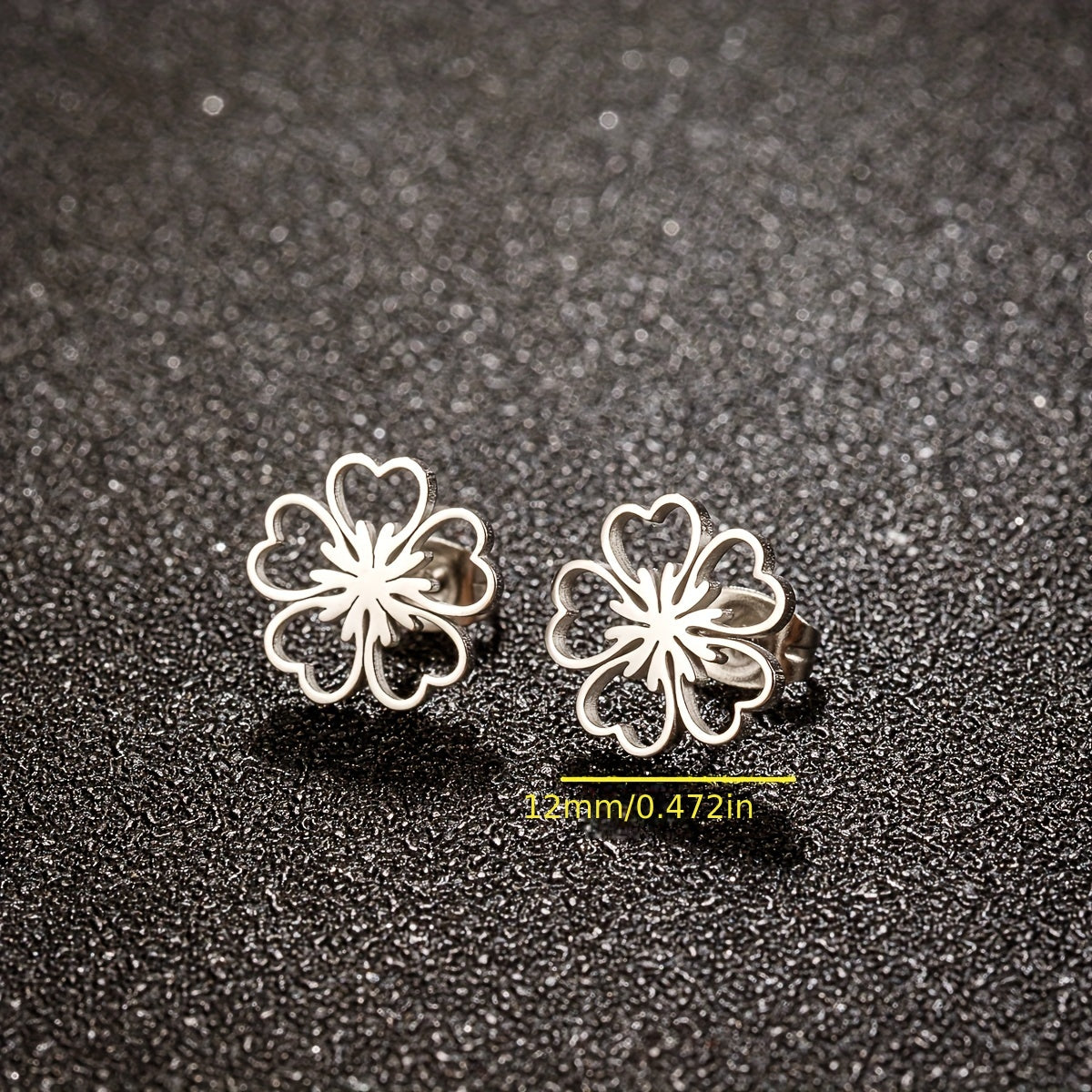 1 Pair Plum Blossom Stainless Steel Stud Earrings, Lucky Flower Earrings Jewelry Birthday Gift For Men Women