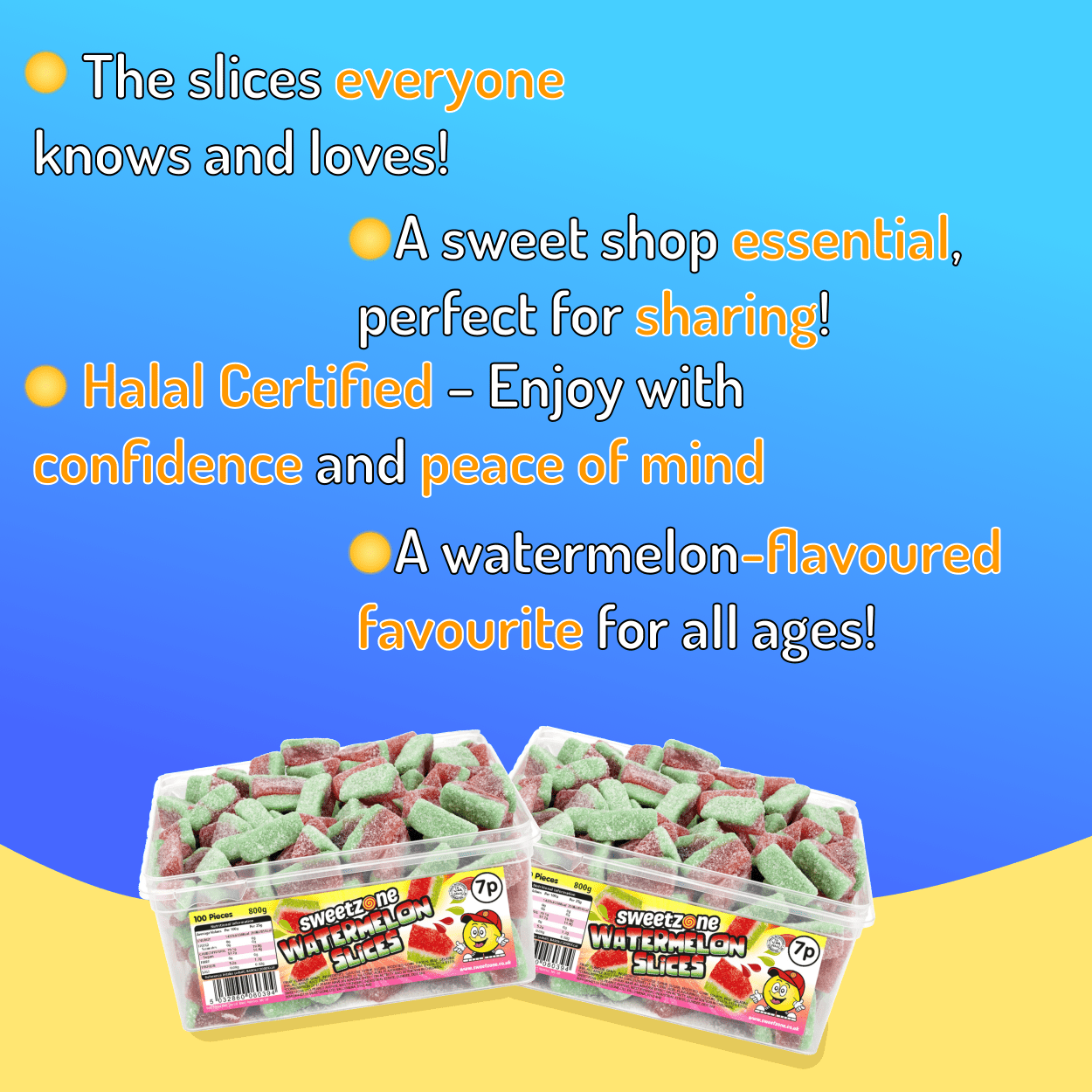 Sweetzone Watermelon Slices - 800G Tub - 100pcs - Pic N Mix Style Sweets