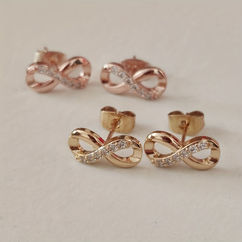 Lucky Cubic Zirconia Infinity shaped Stud Earrings Silver Plated Jewelry For Women 1Pair