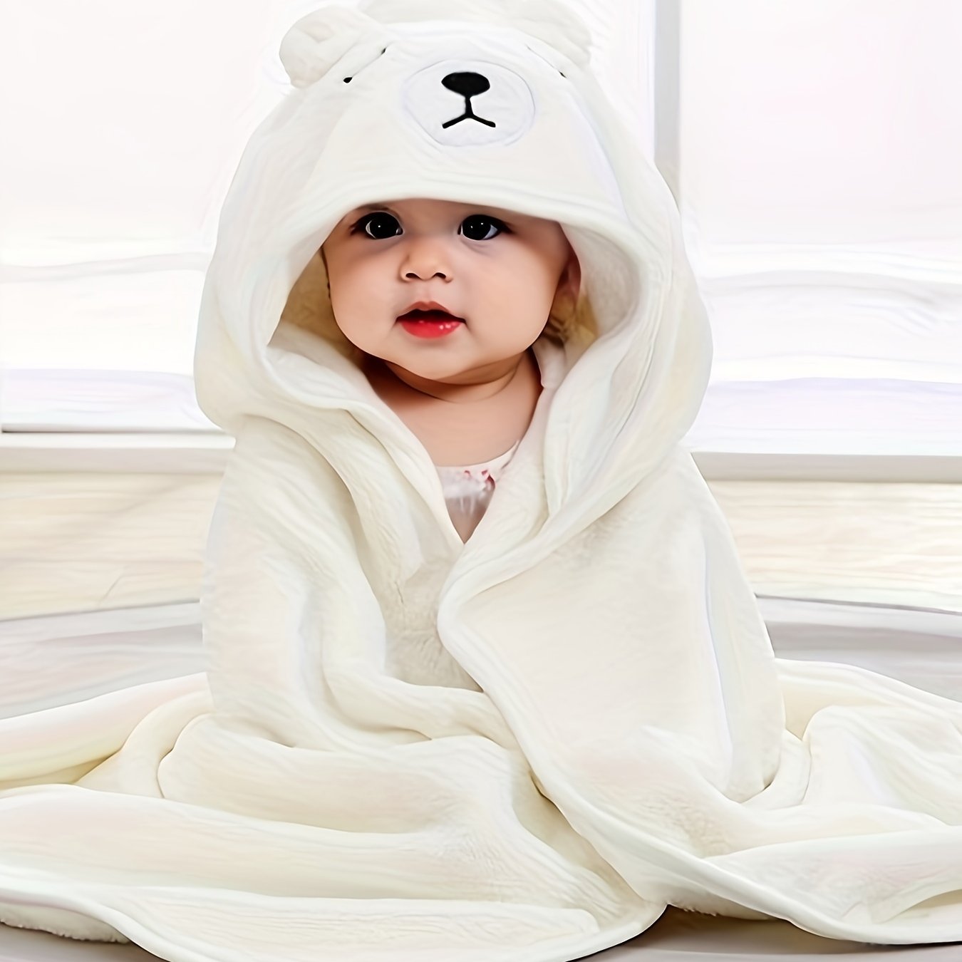 Baby Boy's 3D Animal Ear Bathrobe, Plain Cartoon Pattern, Soft Breathable Strong Absorbency, Baby Bath Towel, Can Be Used As A Quilt, Nap Blanket, Stroller Blanket.