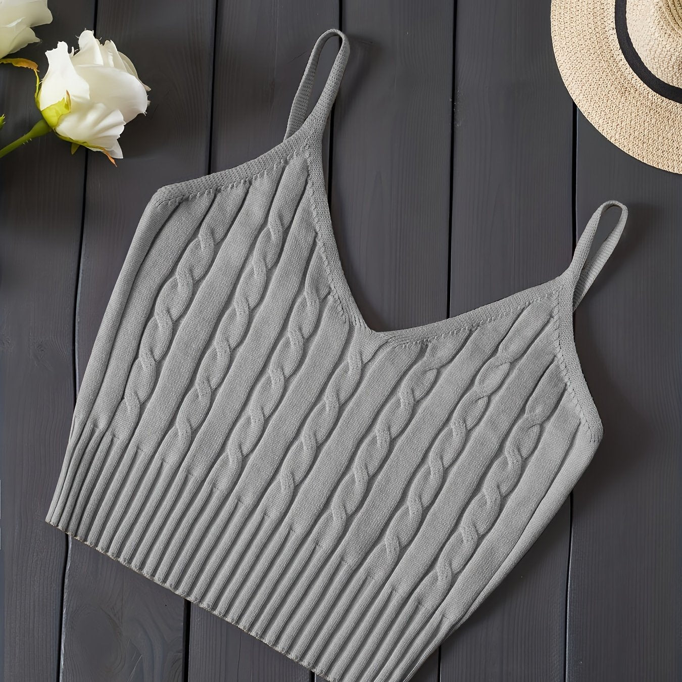 Women'S Stretchy Tank Top - V-Neck Sleeveless Casual Vest with Ribbed Texture, Beige, Versatile for Layering or Standalone Outfits, Allseason Apparel | Vneck Design | Construction, Ladies Tank Tops