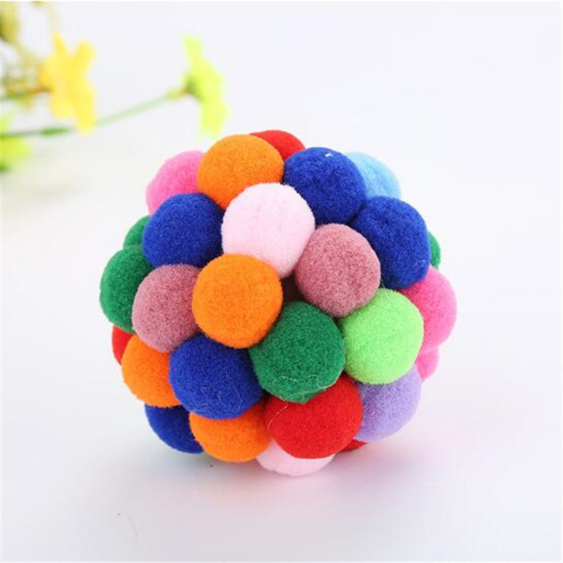 Brighten Up Your Cat's Day with Colorful Pom Pom Balls - High Quality Pet Toy!