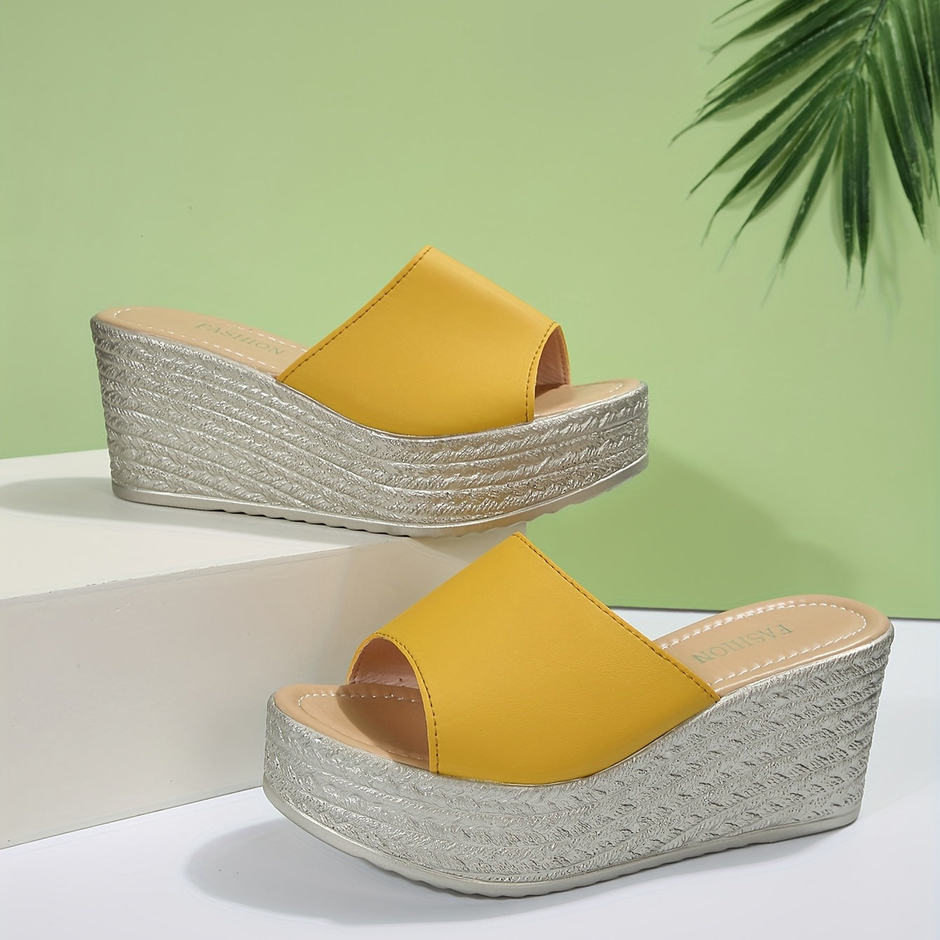 Women's Platform Wedge Slippers, Open Toe Solid Color Non-slip Slides Shoes, Casual Outdoor Slides