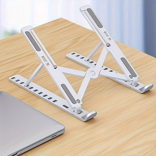 [Ergonomic Laptop Stand] Foldable Adjustable Laptop Stand - 21.5"x28" Desktop Cooling Base, Ergonomic Height Adjustment, Lightweight & Space-Saving Design, Anti-Slip Rubber Pads for Computers & Phones, White/Black, Perfect Gi