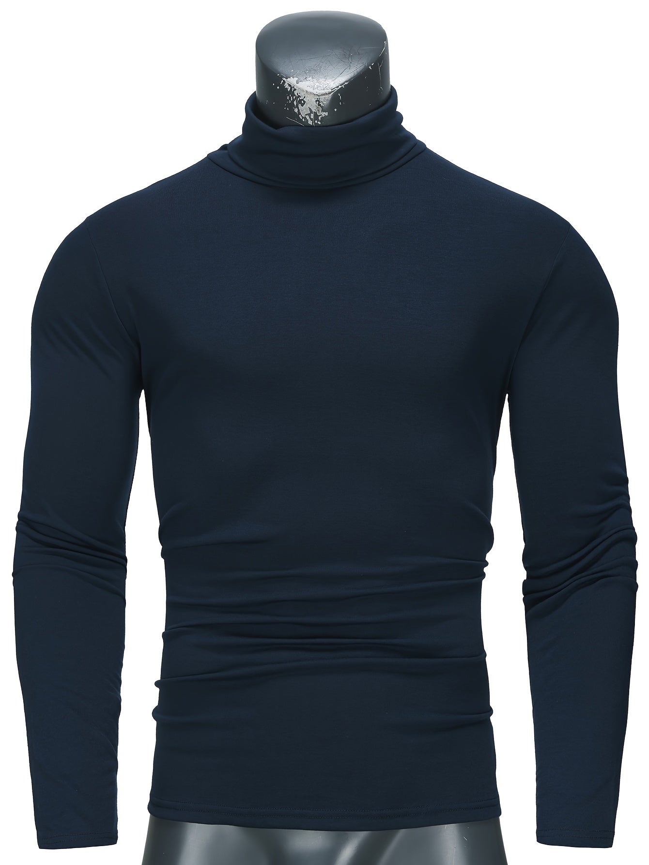 Fashionable White Base Layer Solid Color High Neck Men's Long Sleeve T-Shirt