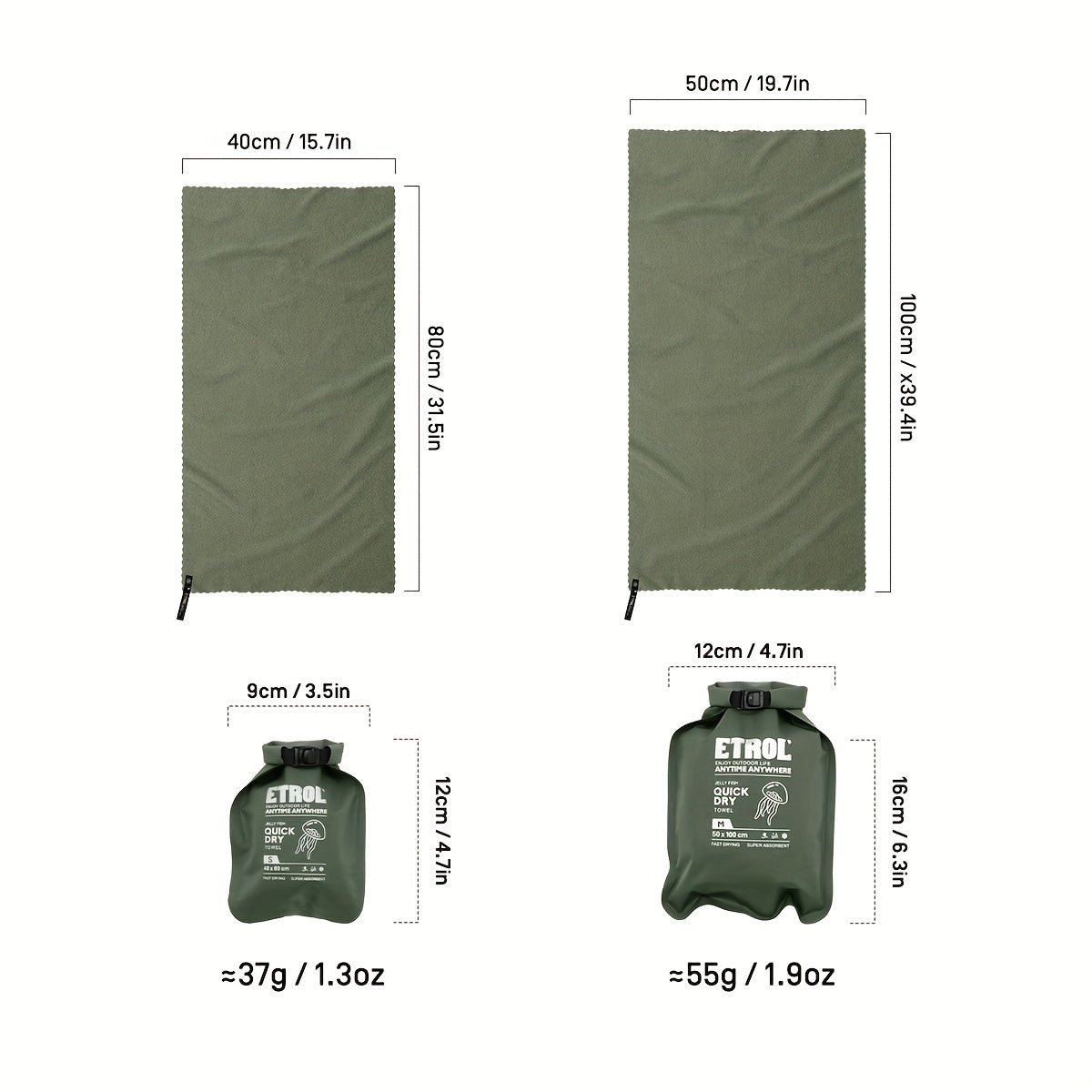 [Ultralight Quick Dry Towel] ETROL Ultralight Quick Dry Towel | Portable, Absorbent Microfiber Sports Towel for Camping, Gym, Swimming, Yoga - Lightweight, Durable, Compact Design