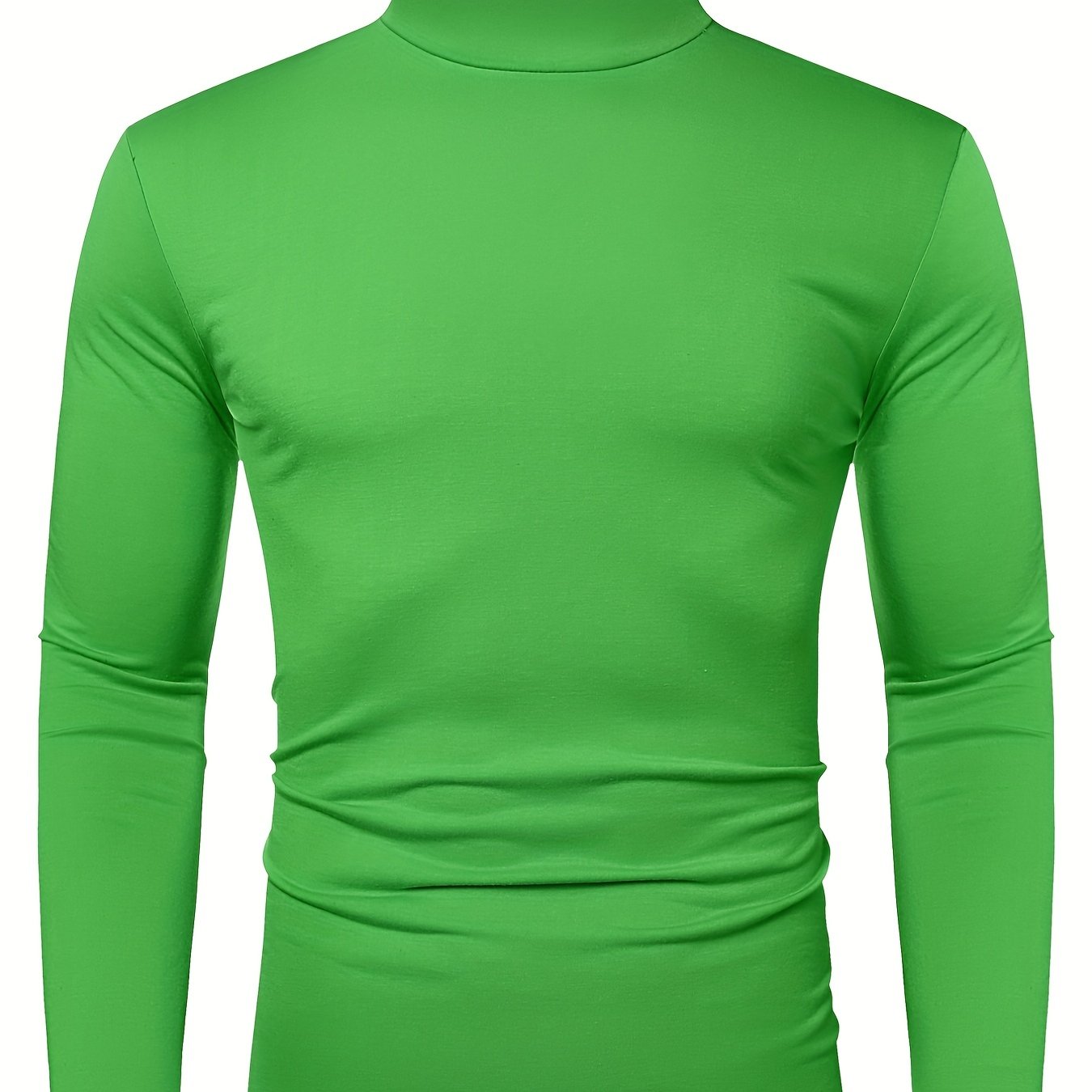 Fashionable White Base Layer Solid Color High Neck Men's Long Sleeve T-Shirt