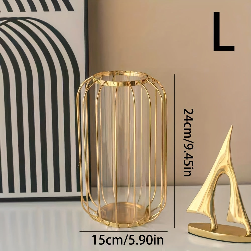 Creative Light Luxury Metal Glass Vase Dining Table Iron Art Vase Decoration Home Living Room Dry Flower Arrangement Ornaments
