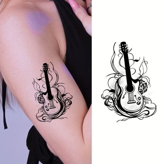 30 Temporary Tattoo Stickers, Black Butterfly Feather Wind Chime Wings Planet Spider Guitar Flower Heart Pattern Tattoo Stickers, Body Wrist Collarbone Art Waterproof Fake Tattoo Stickers Suitable for Women, Temporary Tattoo