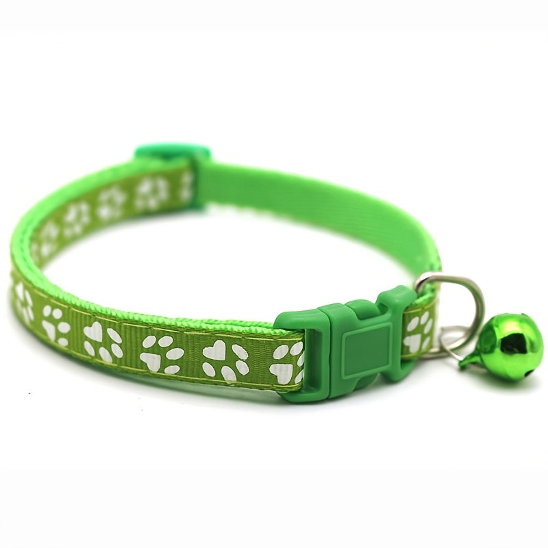 Rainbow Cute Bell Collar with Adjustable Buckle and Paw Print Design for Cats
