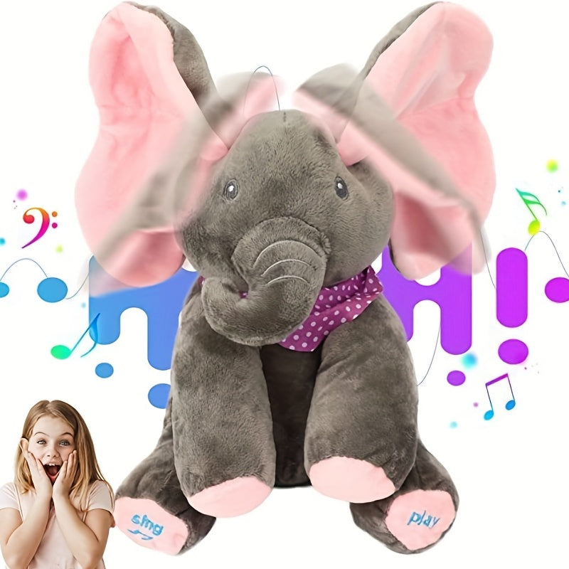Hide-And-Seek Elephant Plush Toy, Baby Girl Hide-And-Seek Game Toy Singing Interactive Musical Toys, a Good Gift for Girls Over 6 Years Old Activity Ear Hide-And-Seek Bear Doll
