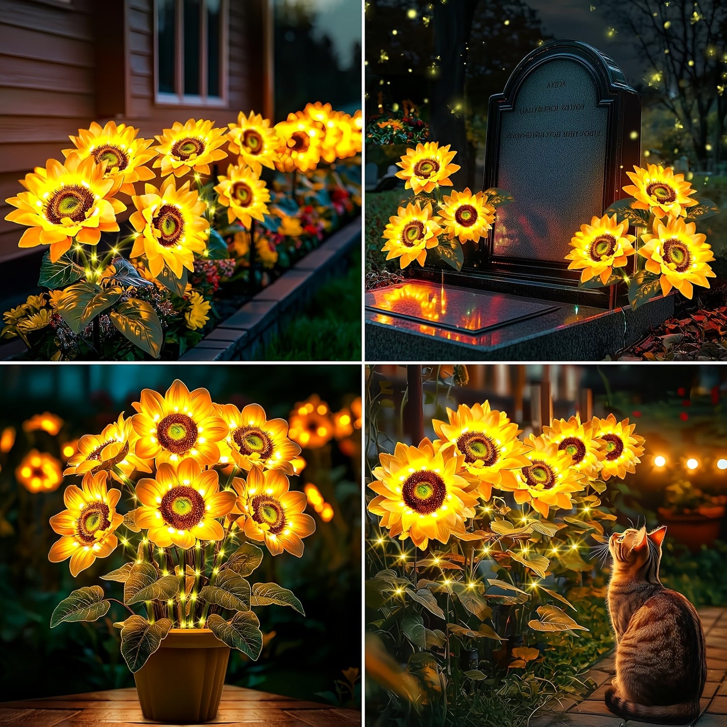 LED Solarium Flower with Realistic Sunflower Lamp - Outdoor/ Lawn & Balcony Landscape Lighting, Plug-Free Operation, Durable Plastic (Easy Semi-Recessed Installation) - Photovoltaic