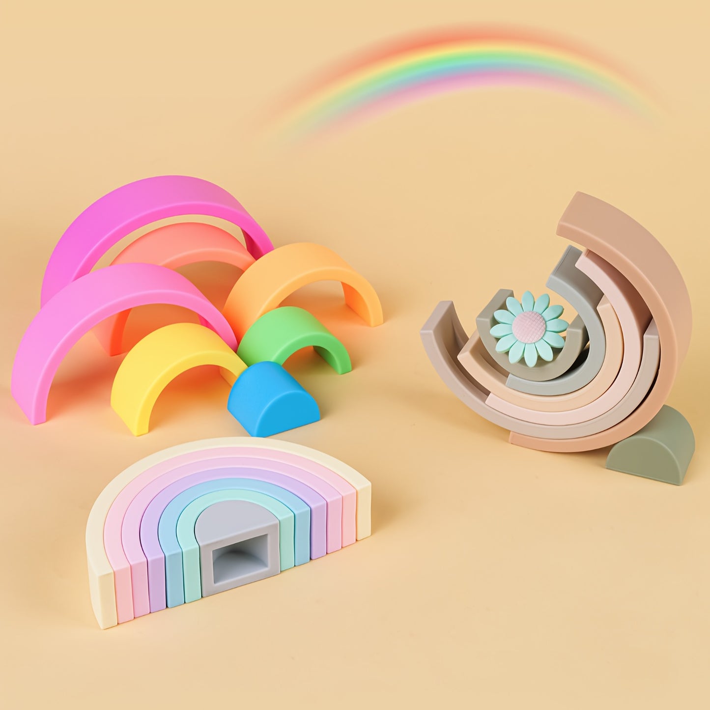 Rainbow Stacker Shape Puzzle , 7pcs Rainbow Nesting Puzzle , Educational Sensory Toy , Kids And Toddler Stacking Toy , Building Blocks Baby , Nontoxic Material , Early Learners