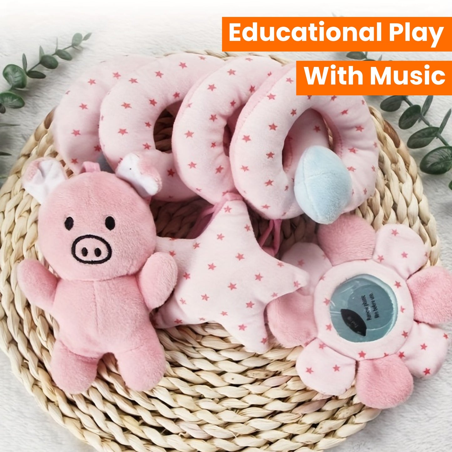 [Plush Toy for Boys and Girls] Infant Activity Hanging Plush Toy | with Music, Spiral Stroller and Crib Toy with Squeaker and Rattles, Educational Play for Newborns, 0-3 Years Old