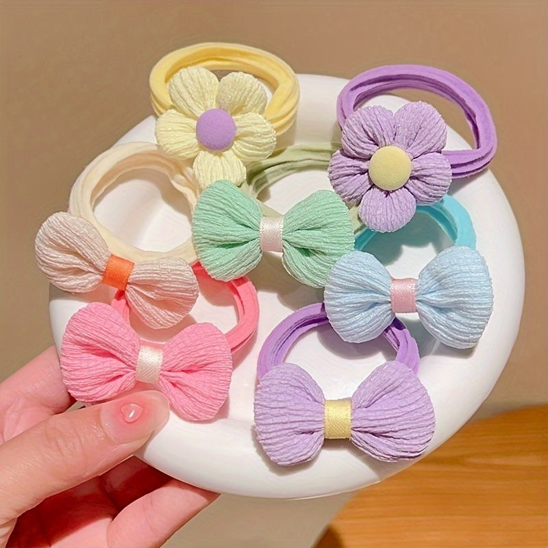 6pcs, Sweet Fresh Simple Candy Colors Hair Ties, Country Style Flower & Bow Hair Ties, Girls Casual Leisure Hair Accessories, Gift Photo Props