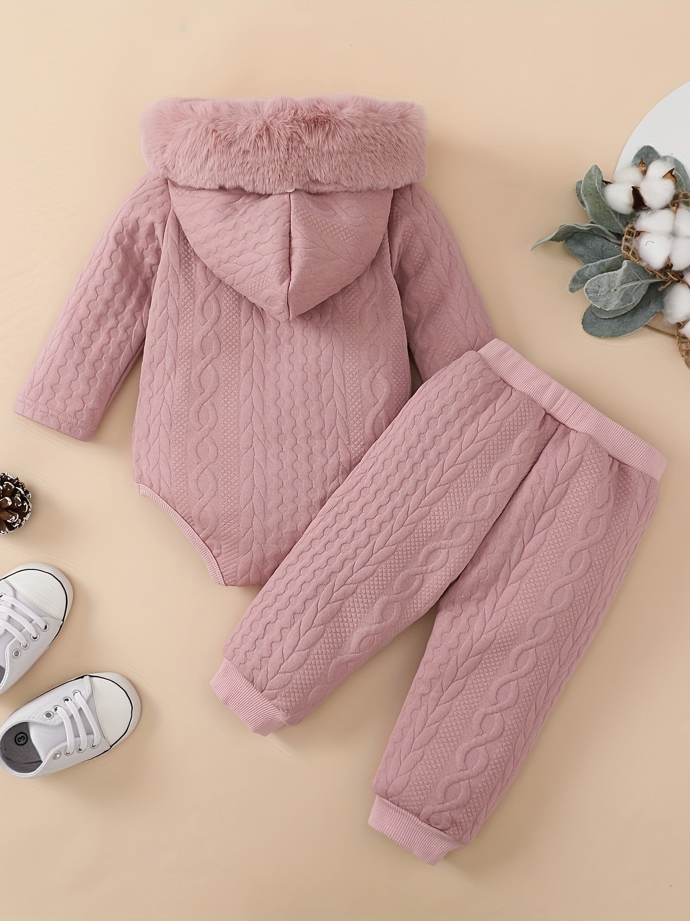 Baby Winter Clothing Set, Baby Girl Hooded Long-Sleeved Jumpsuit + Long Pants Two-Piece Set, for Outdoor