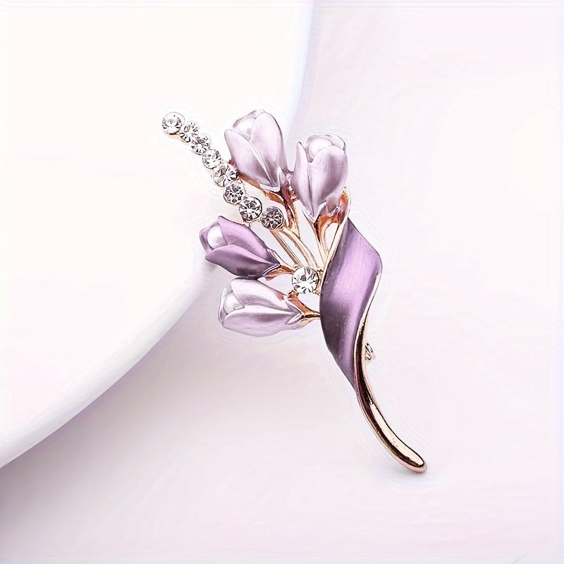 Elegant Purple Flower Brooch Dress Shirt Suit Gown Sweater Scarf Shawl Coat Hat Minimalist Stylish Pin Enamel Craft Accessory
