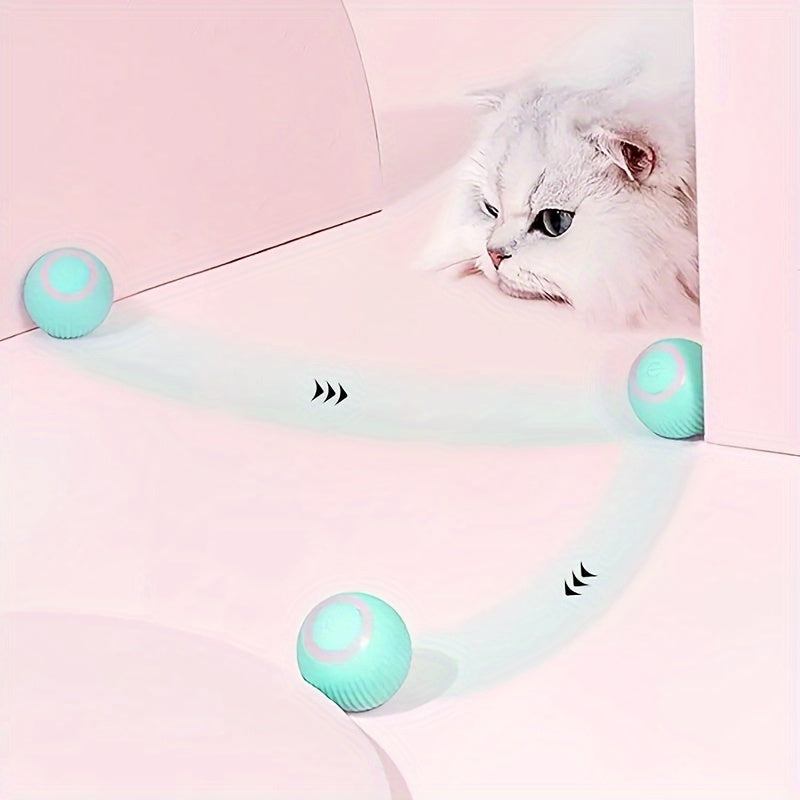 MIAOQUANJI Automatic Rolling Ball Toy for Cats - USB Rechargeable Interactive Play Ball with Motion-Activated Glow-in-the-Dark Feature, Durable Silicone, Safe for All Breeds & Sizes, Blue, Cat Ball Toy