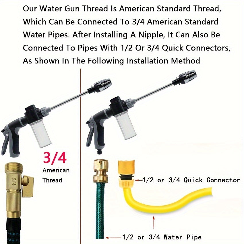1pc High Pressure Car Washing Water Gun RV Cleaning Tool Plastic Gun Body Long Rod Nozzle Garden Hose Nozzle Garden Flower Shower Multi-Function Watering Tool Powerful Car Brush Artifact Cleaning Tool