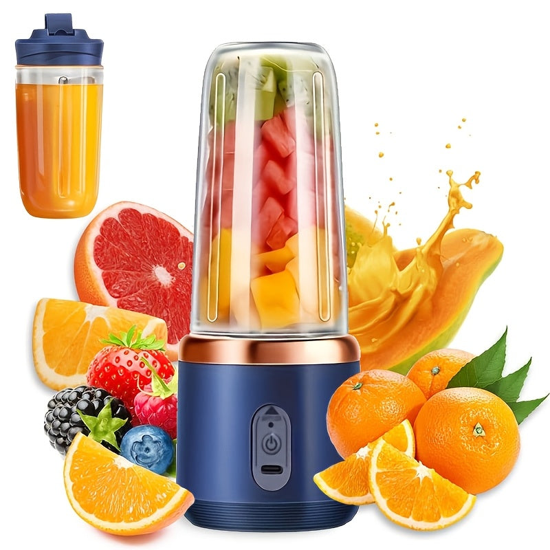 1pc Portable Blender, 400ML USB Rechargeable Mini Smoothie Maker with 6 Blades, Detachable Round Food Grade ABS Cup, Push Button Control, 1500mAh Lithium Battery, for Fruit Juice, Shakes, Baby Food - Travel Lid Included